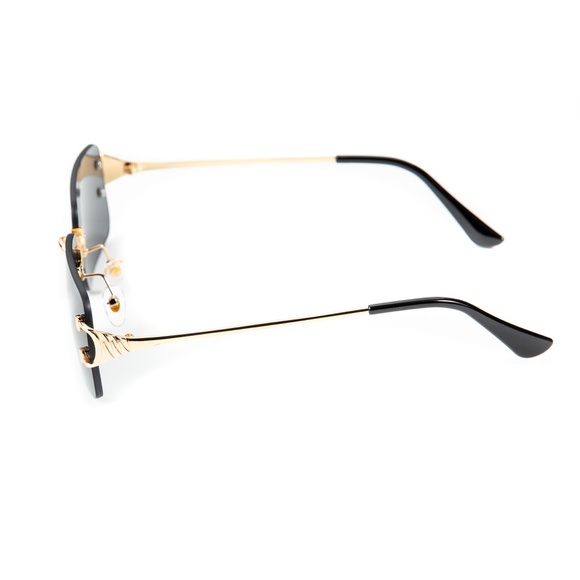 Black Gradient Tint Gold Frame Rimless Sunglasses - Picture 6 of 6